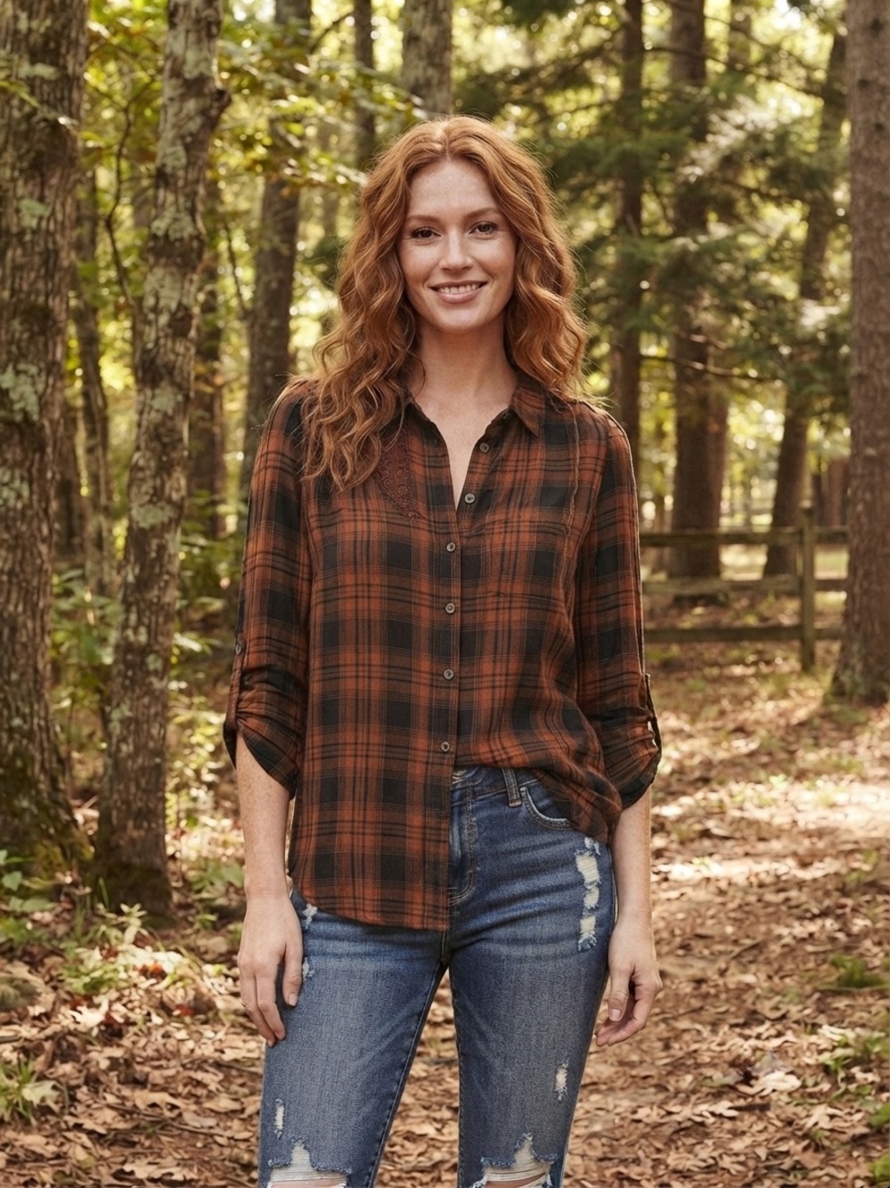 Knox Rose Brown and Black Plaid Button-Down Women's Shirt